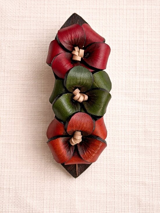 Handmade Leather Fall Multicolor Floral Hair Barrette | Colombian Artisan Clip main image 12